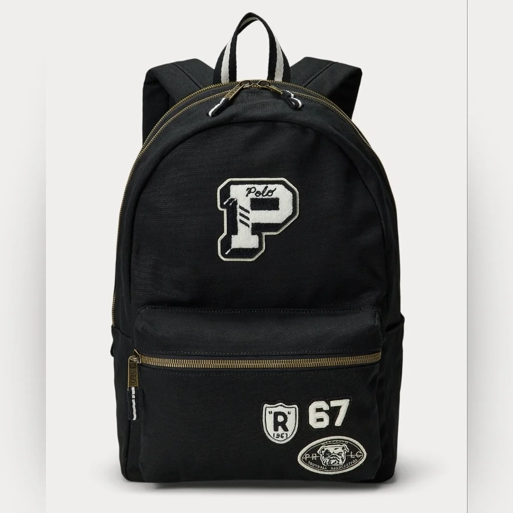 NWT Polo Ralph Lauren Black And White Backpack With Patches In RL Box